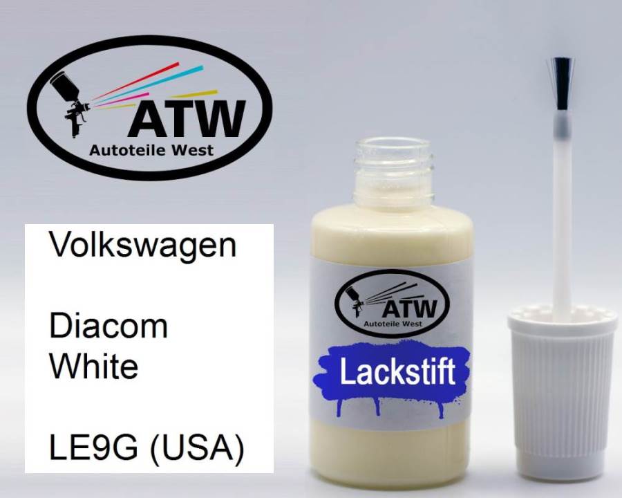 Volkswagen, Diacom White, LE9G (USA): 20ml Lackstift, von ATW Autoteile West.